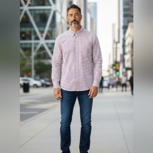 Peter Millar Pink & Brown Plaid Longsleeve Button Down Size Large